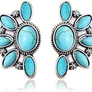 Bohemian Natural Turquoise Geometric Flower Drop Dangle Earrings Statement Set